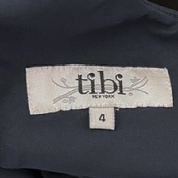 Tibi Size 4 Navy Sleeveless Origami Shoulder Mini Silk Combo Cocktail Dress - Picture 5 of 7